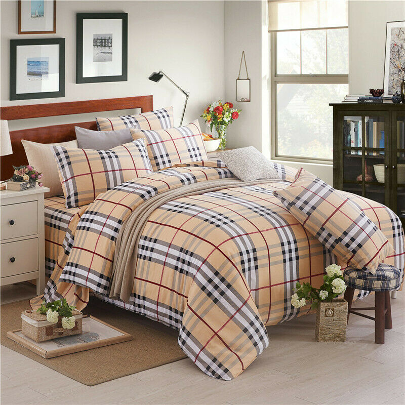 Check Beige- 100% Cotton Quilt Cover Set - Bedding Republic